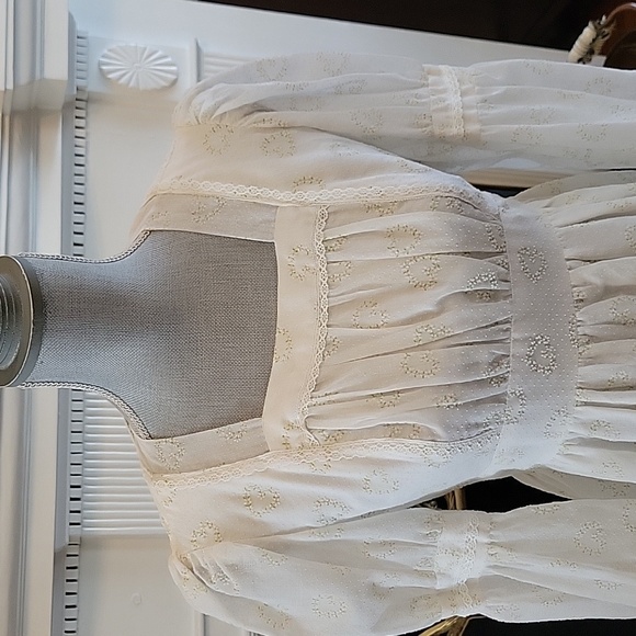 Vtg 70's Swiss Dot Peasant Dress - Picture 5 of 12